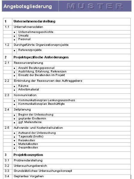 Muster-Vordruck-Abbildung:: Angebotsgliederung – Muster