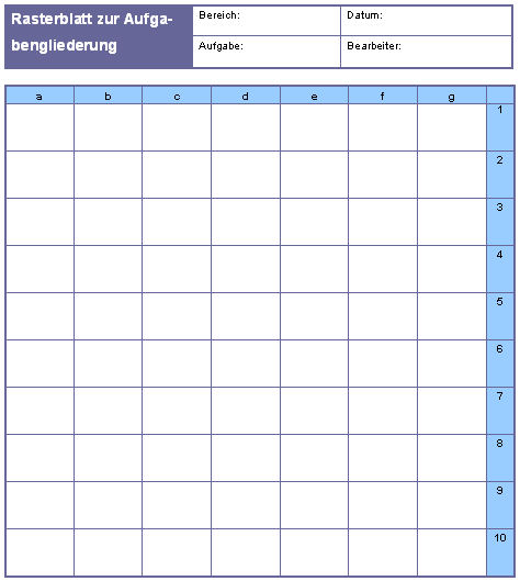 Muster-Vordruck-Abbildung: Rasterblatt zur Aufgabengliederung – Muster