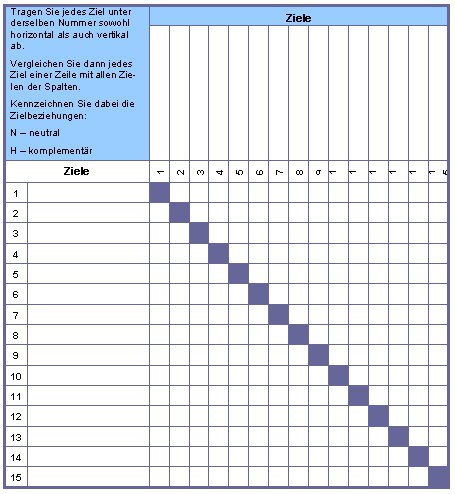 Vordruck-Abbildung: Zielbeziehungsmatrix